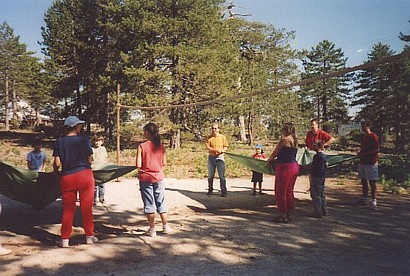 water balloon volleyball game played at the home educators' camp in Troodos