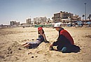playing on Larnaka beach, Cyprus