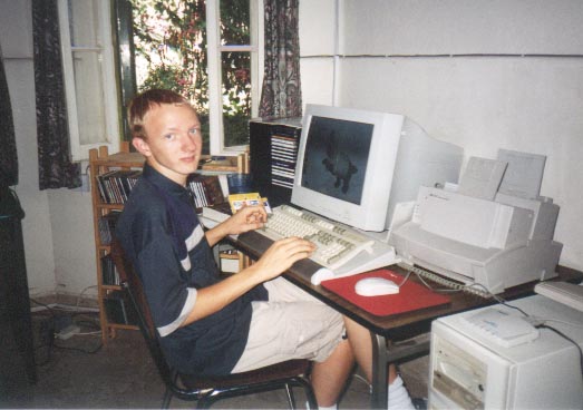 Daniel at his computer in our home in Cyprus