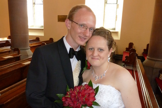 Daniel and Becky just after the wedding service