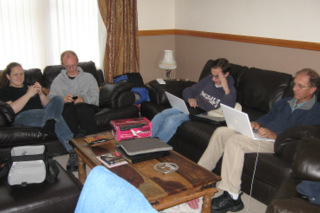 The whole family together in Carlisle.. on computers