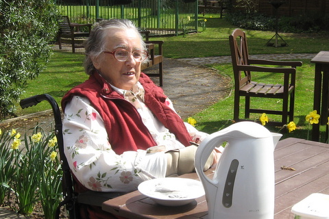 Anne Bold, Sue's mother, in the garden in Maple Dene