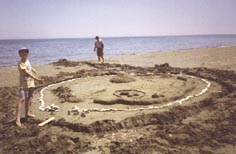 Tim and one of the beach constructions, 1999