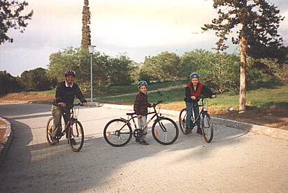 Richard and the boys cycling in the Larnaka Salt Lake Park